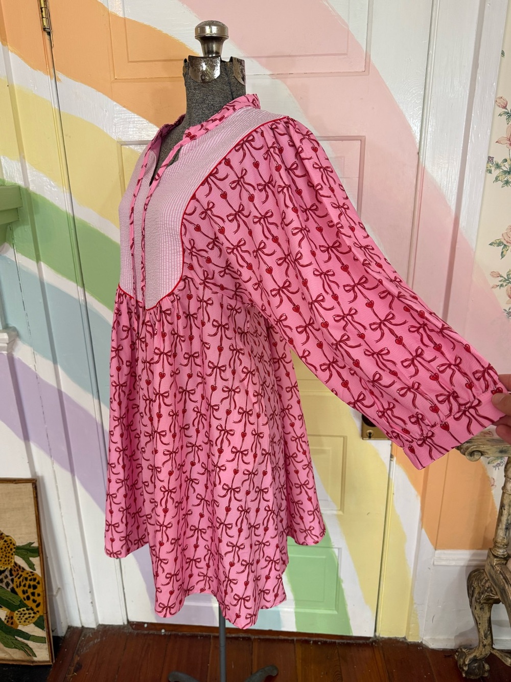 NWT Simply Southern Red and Pink Preppy Bow and Heart Seersucker Dress Sz L π§‘π - Picture 5 of 11